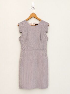 J.Crew Seersucker Striped Sheath Dress Size 8 Gray White Cotton Stretch